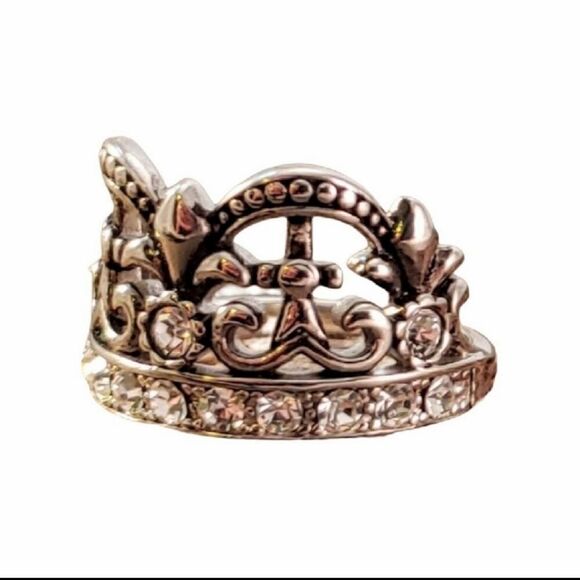 Silver Stainless Steel CZ Crown Cross Ring NWOT - Picture 1 of 6